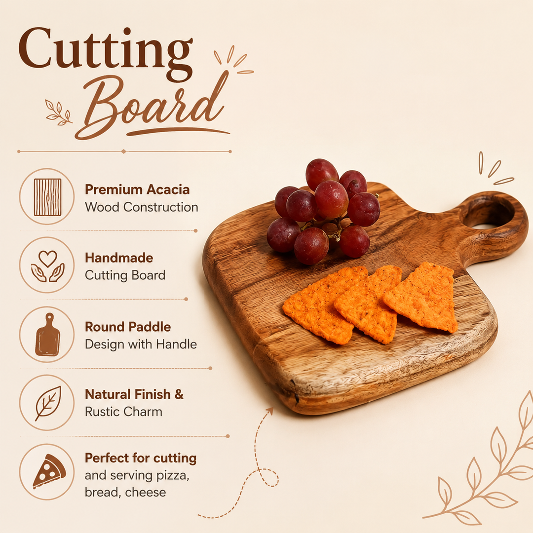Round Acacia Wood Cutting Board with Handle, 12x0.75x16"
