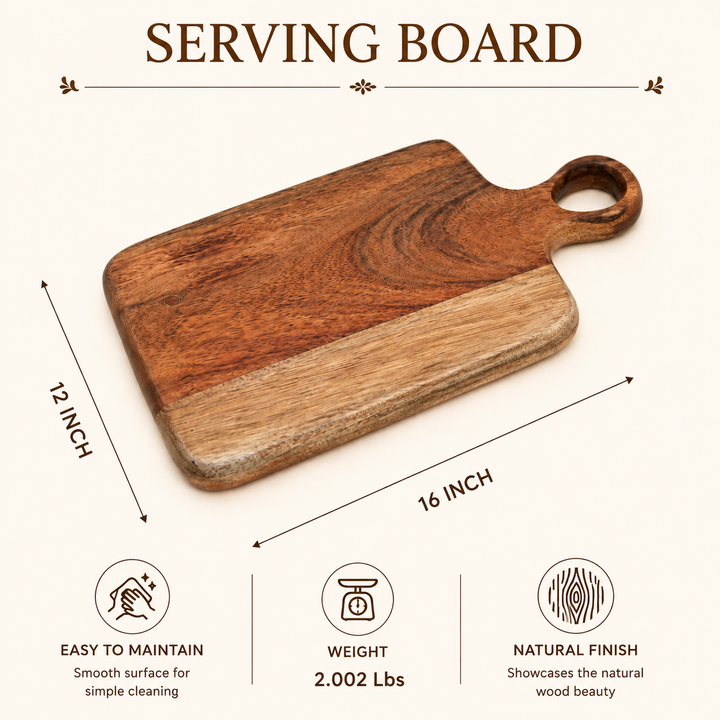 Round Acacia Wood Cutting Board with Handle, 12x0.75x16"