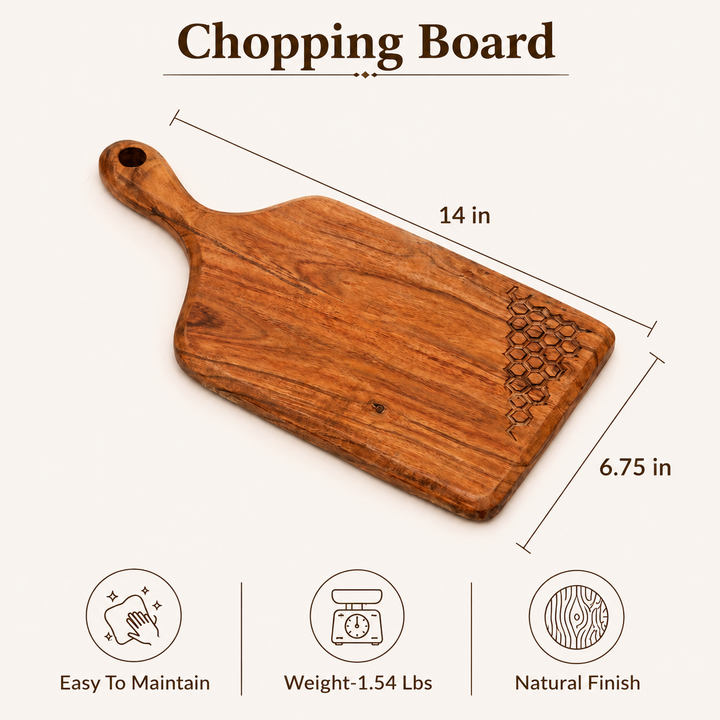 Acacia Wood Handcrafted Chopping Board with Handle, 6.75x14"