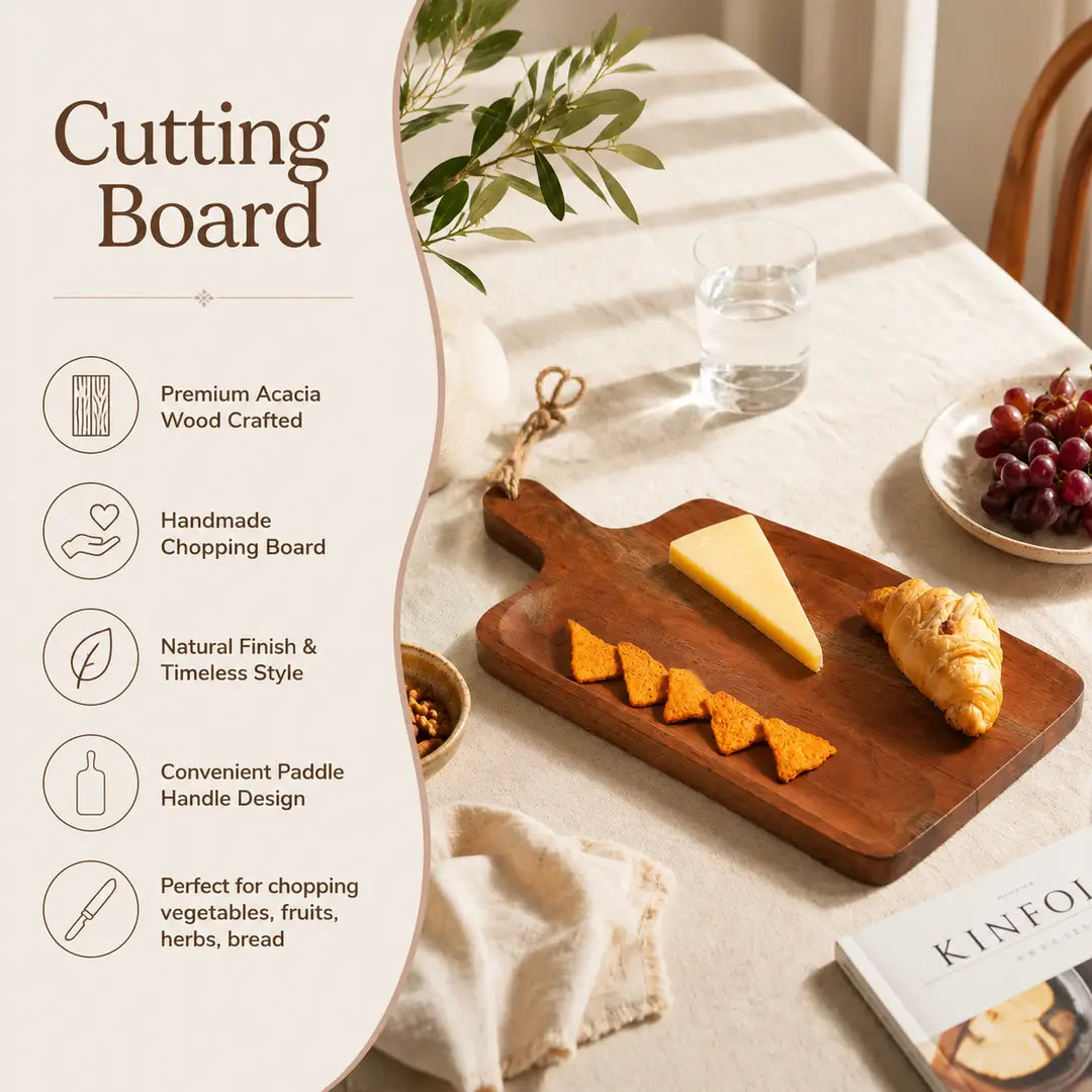 Handmade Acacia Wood Chopping Board with Handle