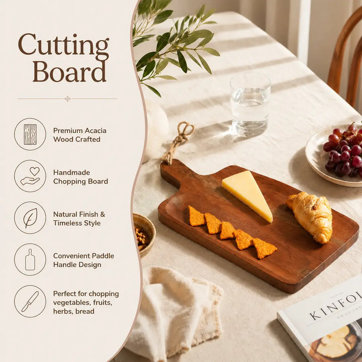 Handmade Acacia Wood Chopping Board with Handle