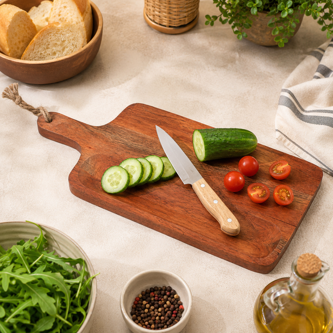 Handmade Acacia Wood Chopping Board with Handle