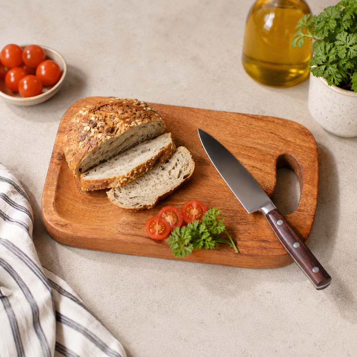 Handmade Acacia Wood Cutting Board with Handle, 7.75x12"