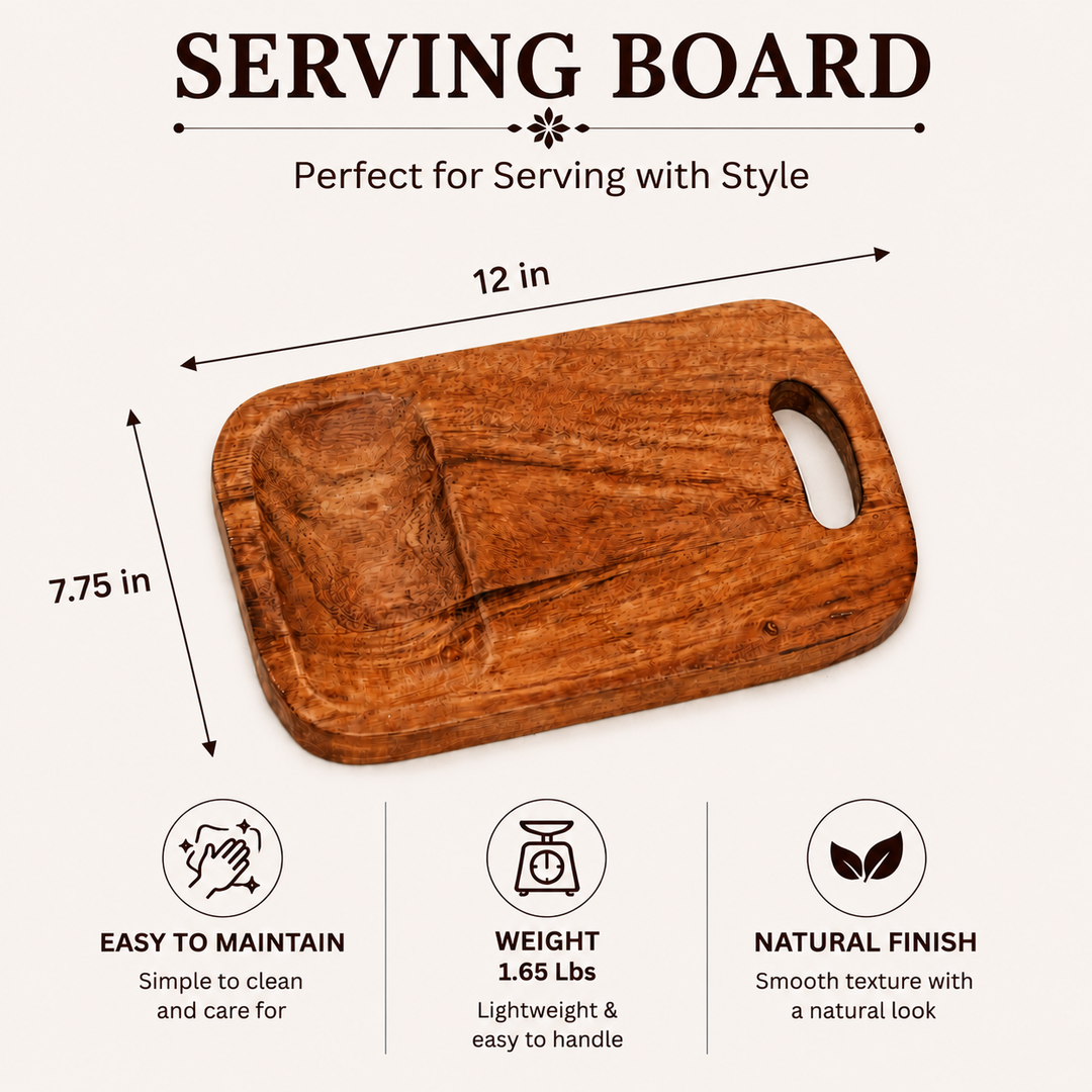 Handmade Acacia Wood Cutting Board with Handle, 7.75x12"