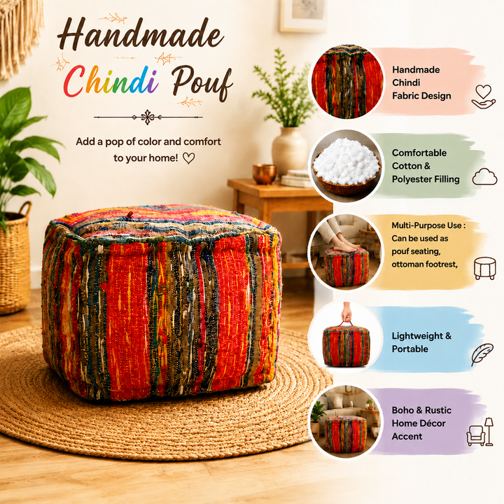 Pouf Ottoman, 20x20x14" Handmade Floor Cushion Puff Seat