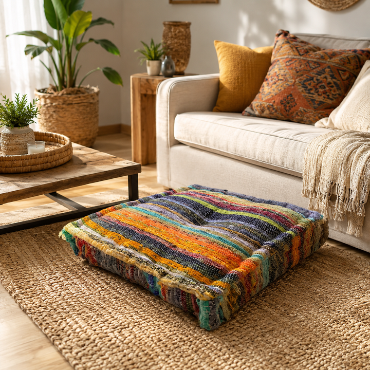 Handmade Square Floor Pillow, 16x16" Floor Cushion Puff Seat