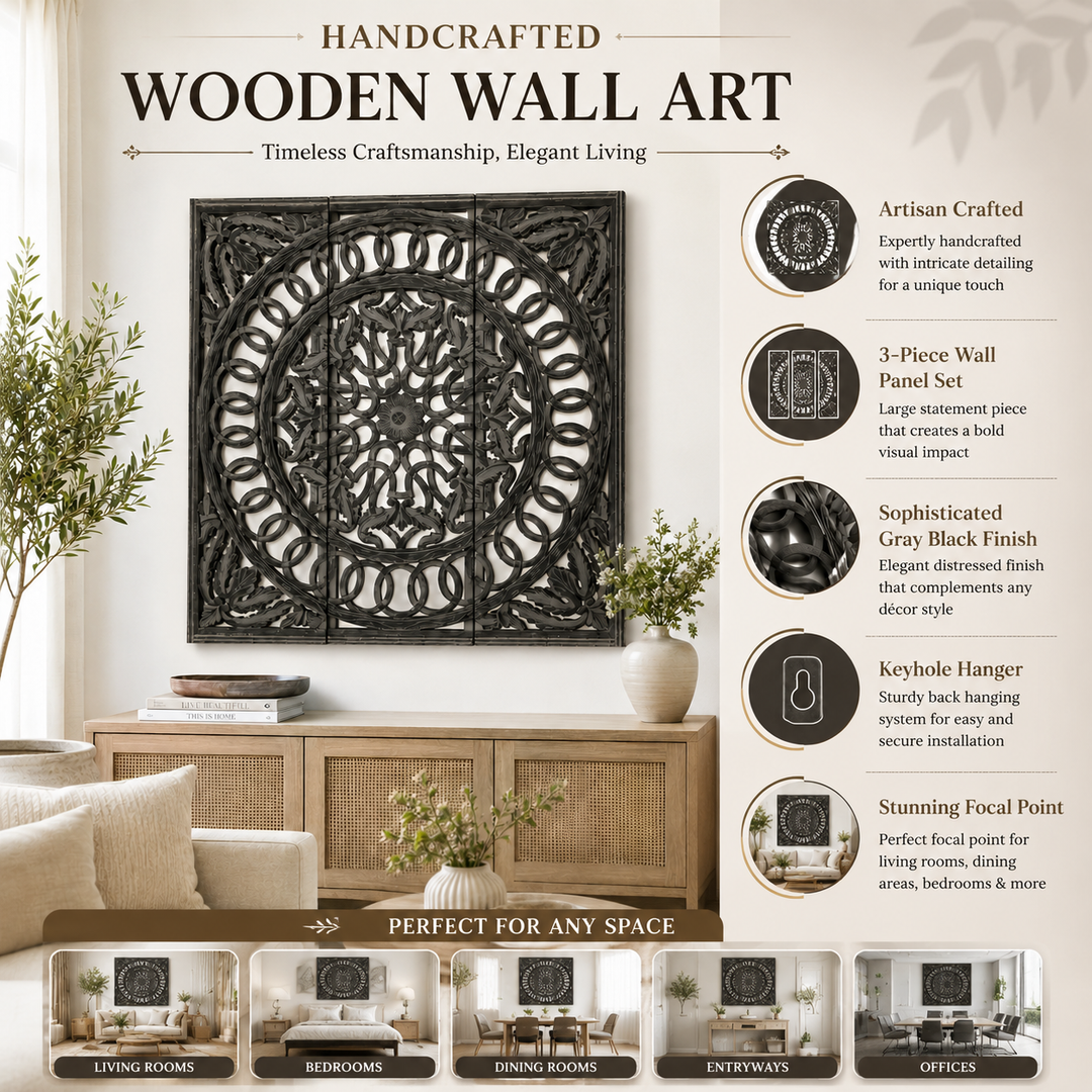 Wall Art with Mirror | Wooden Handmade Wall Panel , 48x48"