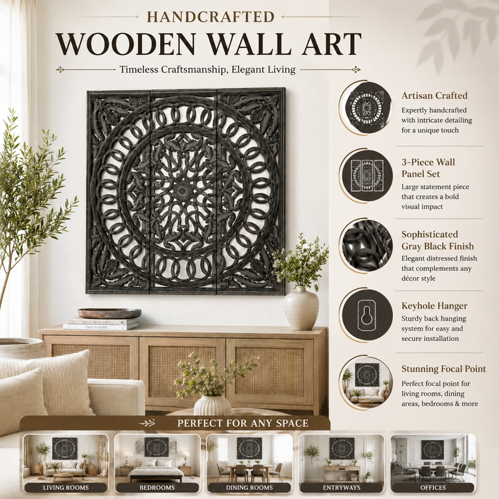 Wall Art with Mirror | Wooden Handmade Wall Panel , 48x48"