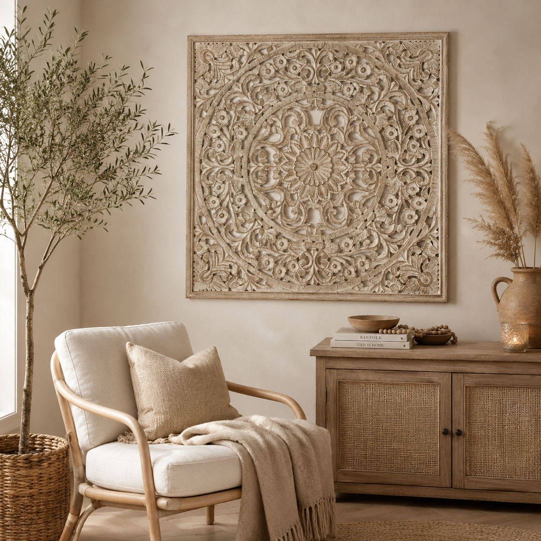 Mandala Hand Carved Wall Decor | Wooden Wall Art, 48 x 48"