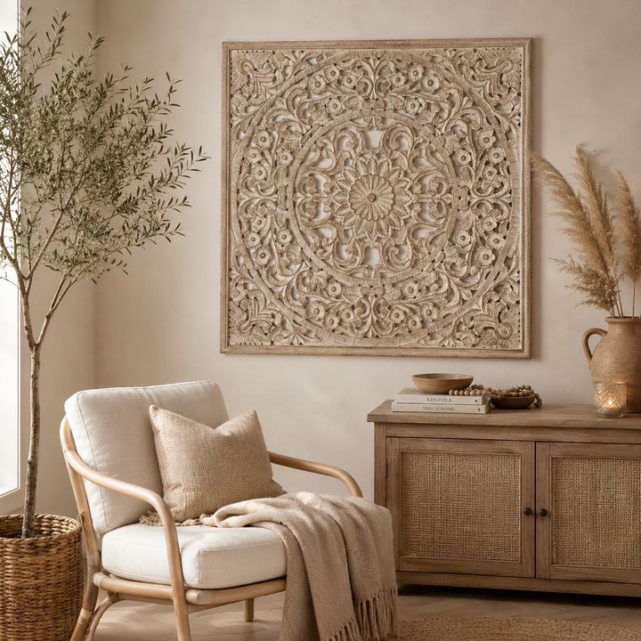 Mandala Hand Carved Wall Decor | Wooden Wall Art, 48 x 48"