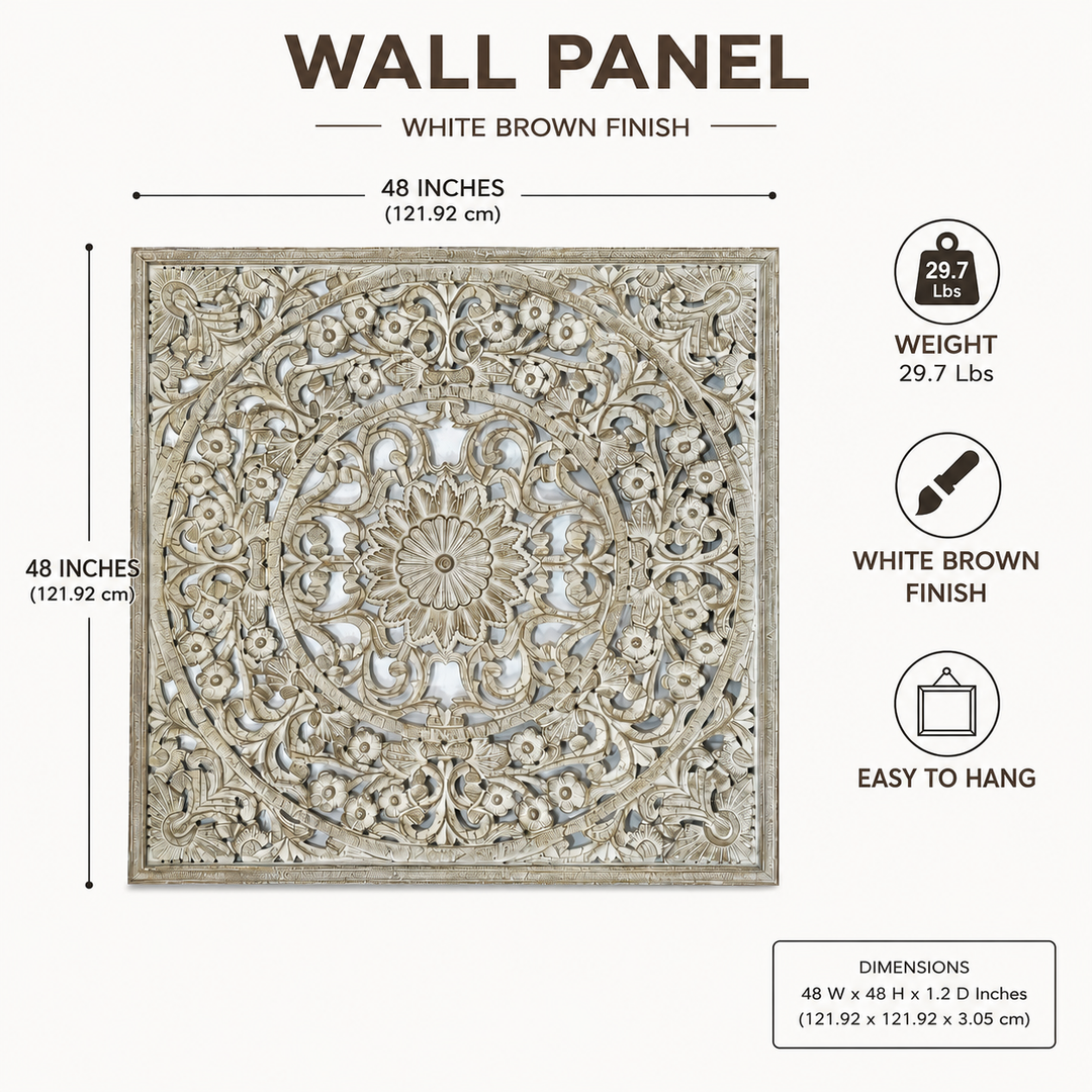 Mandala Hand Carved Wall Decor | Wooden Wall Art, 48 x 48"