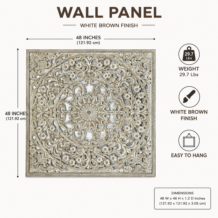 Mandala Hand Carved Wall Decor | Wooden Wall Art, 48 x 48"
