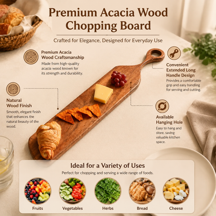 Long Handle Acacia Wood Cutting Board | Chopping Board