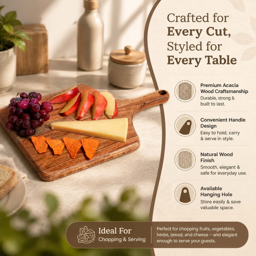Acacia Wood Chopping Board with Handle, Cutting Board