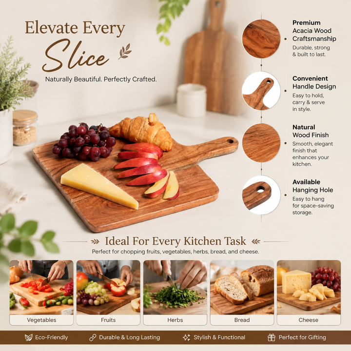 Acacia Wood Chopping Board with Handle, 12x0.75x16"