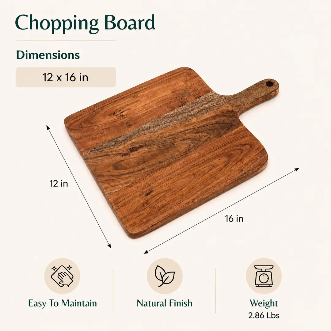 Acacia Wood Chopping Board with Handle, 12x0.75x16"