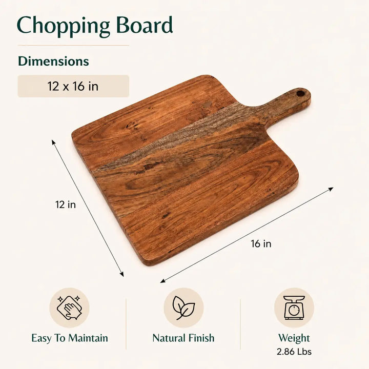 Acacia Wood Chopping Board with Handle, 12x0.75x16"