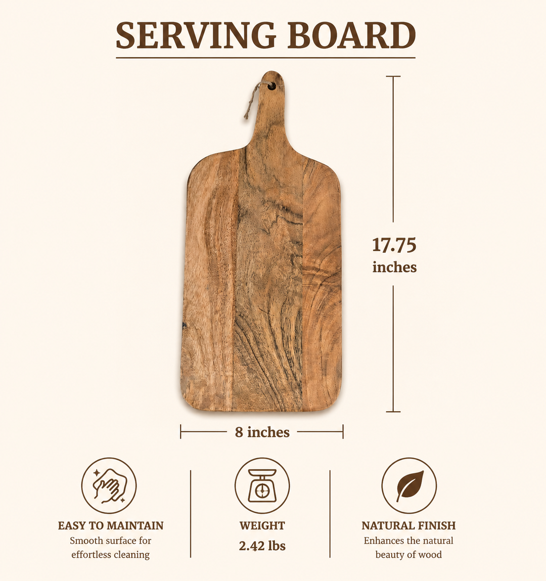 Acacia Wood Chopping Board with Handle, Wooden Cutting Board
