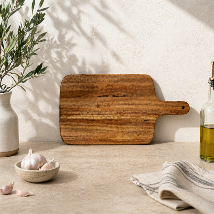 Acacia Wood Chopping Board with Handle, Wooden Cutting Board