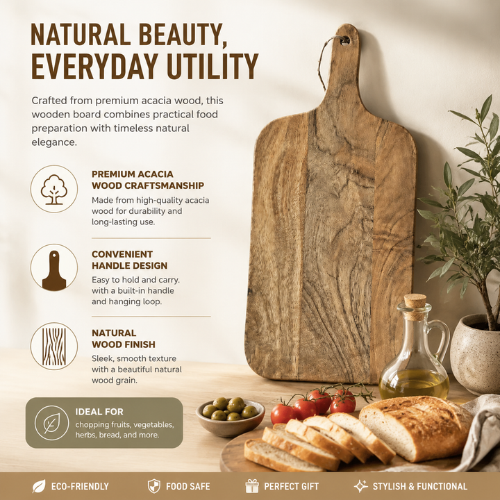 Acacia Wood Chopping Board with Handle, Wooden Cutting Board