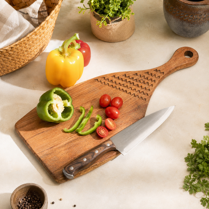 Acacia Wood Handmade Cutting Board with Handle, 7x0.75x16.5"