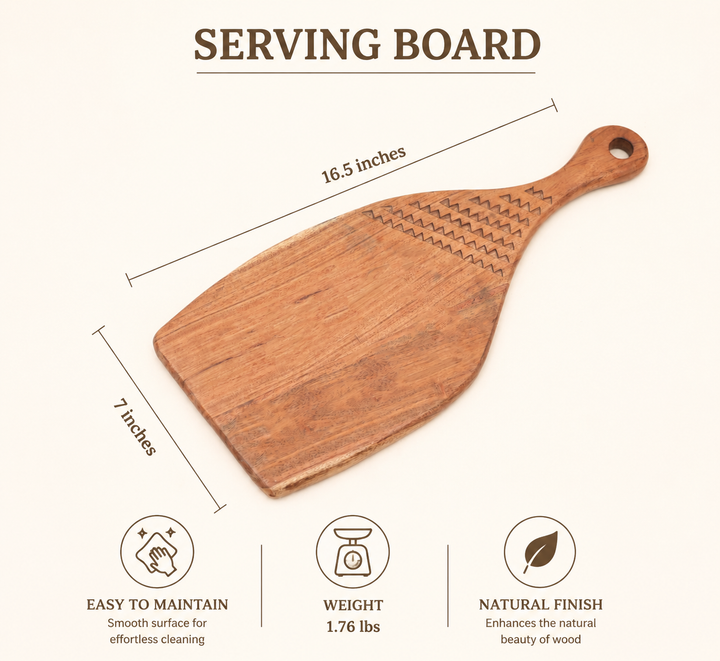 Acacia Wood Handmade Cutting Board with Handle, 7x0.75x16.5"