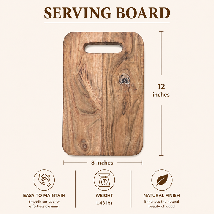 Acacia Wood Cutting Board with Built-In Handle, 8x0.75x12"