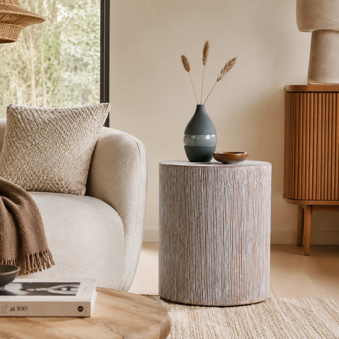 Hand Carved Wooden Stool Side Table | 18x18x22" | End Table