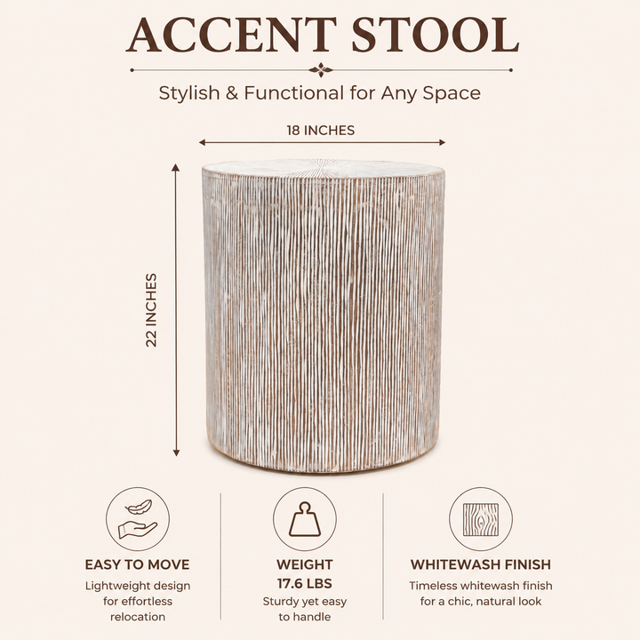 Hand Carved Wooden Stool Side Table | 18x18x22" | End Table