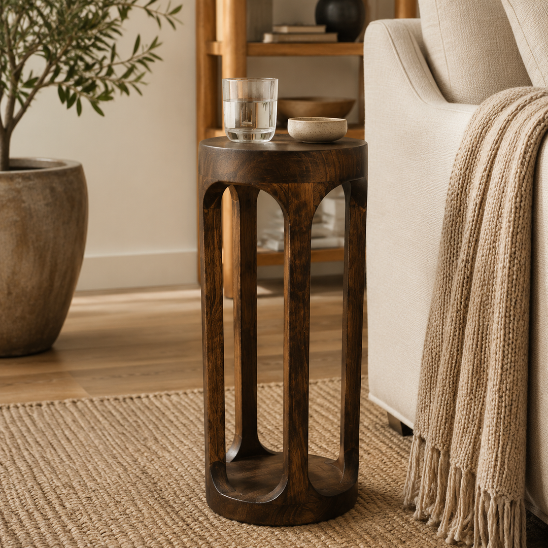 Mango Wood Drink Table | Handmade Round Table | 7.5x7.5x23"