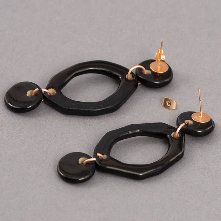 Nightfall Ceramic Dangle Earrings / Rose Gold & Black - Brass / L-2.6W-1.25 Inches (L X W) / Moq - 4 Pairs