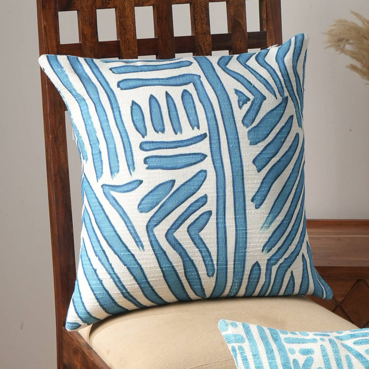 Coastal Zen Printed Pillow-Blue & White 18"X18"