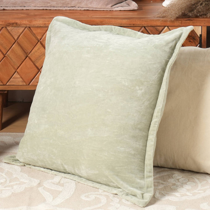 100% Cotton Velvet Solid Cushion With Flanges- 22"X22", Olive