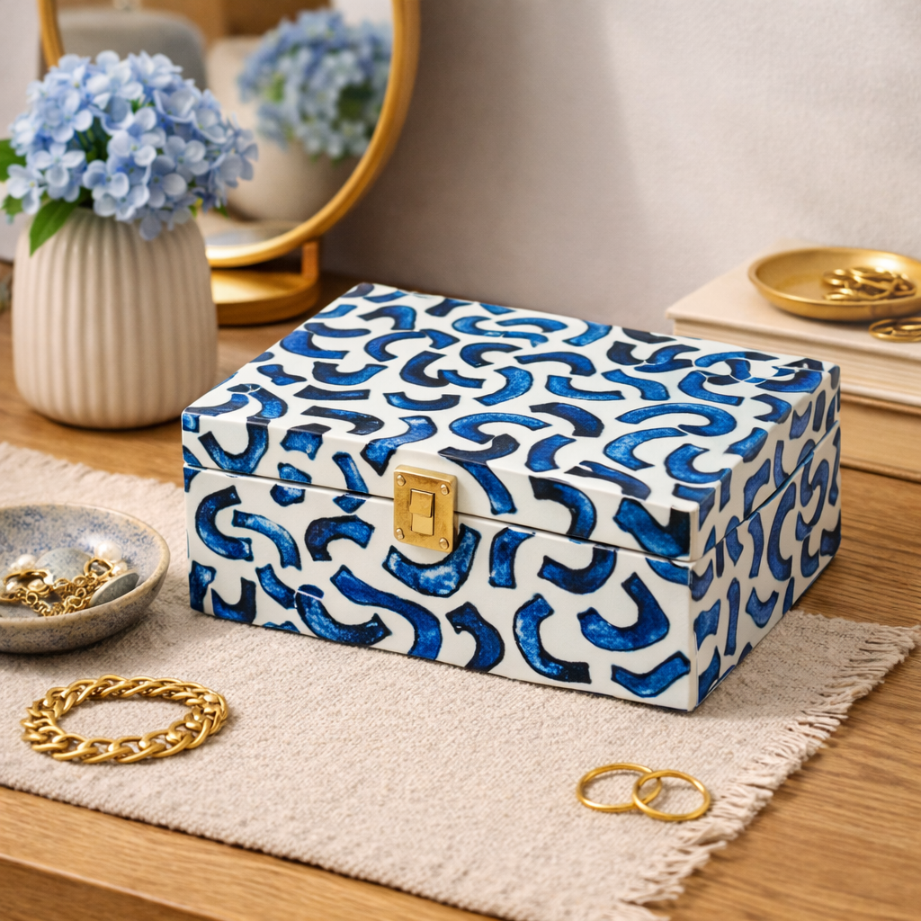 Doodle Dash Wood & Bone Storage Box, 6x4x2.5"