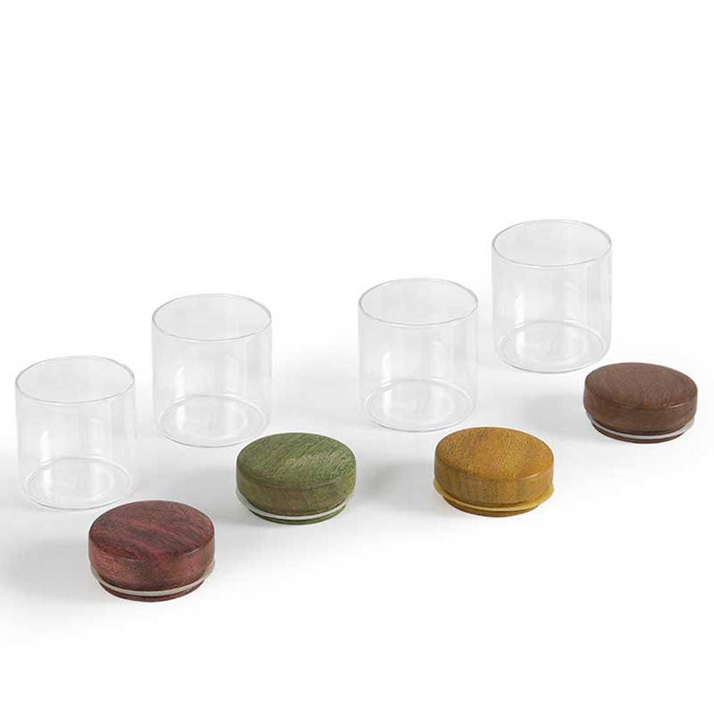 Glass Jar With Wooden Lid / Transparent / Set Of 4 Pcs / 250 Gm / Moq - 2 Sets