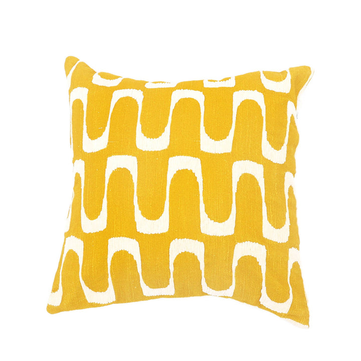 Groove Print Embroidered Pillow (Mustard & Ivory) 18"x18"