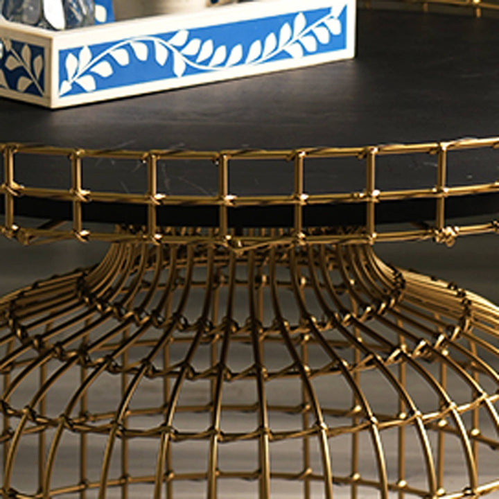 Golden Round Bird Cage Design Glossy Coffee Table