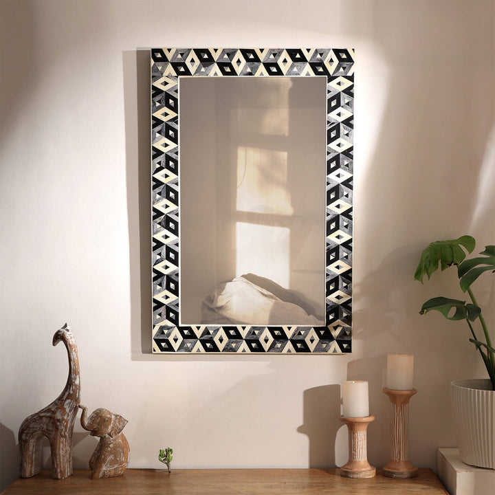 Diamond Bone Inlay Wall Mirror 24x36" | Gray & White