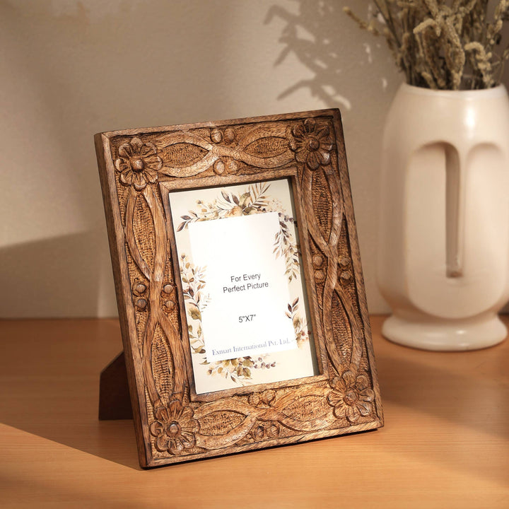 Wooden Carving Photo Frame 5'' x 7'' - Burnt Finish