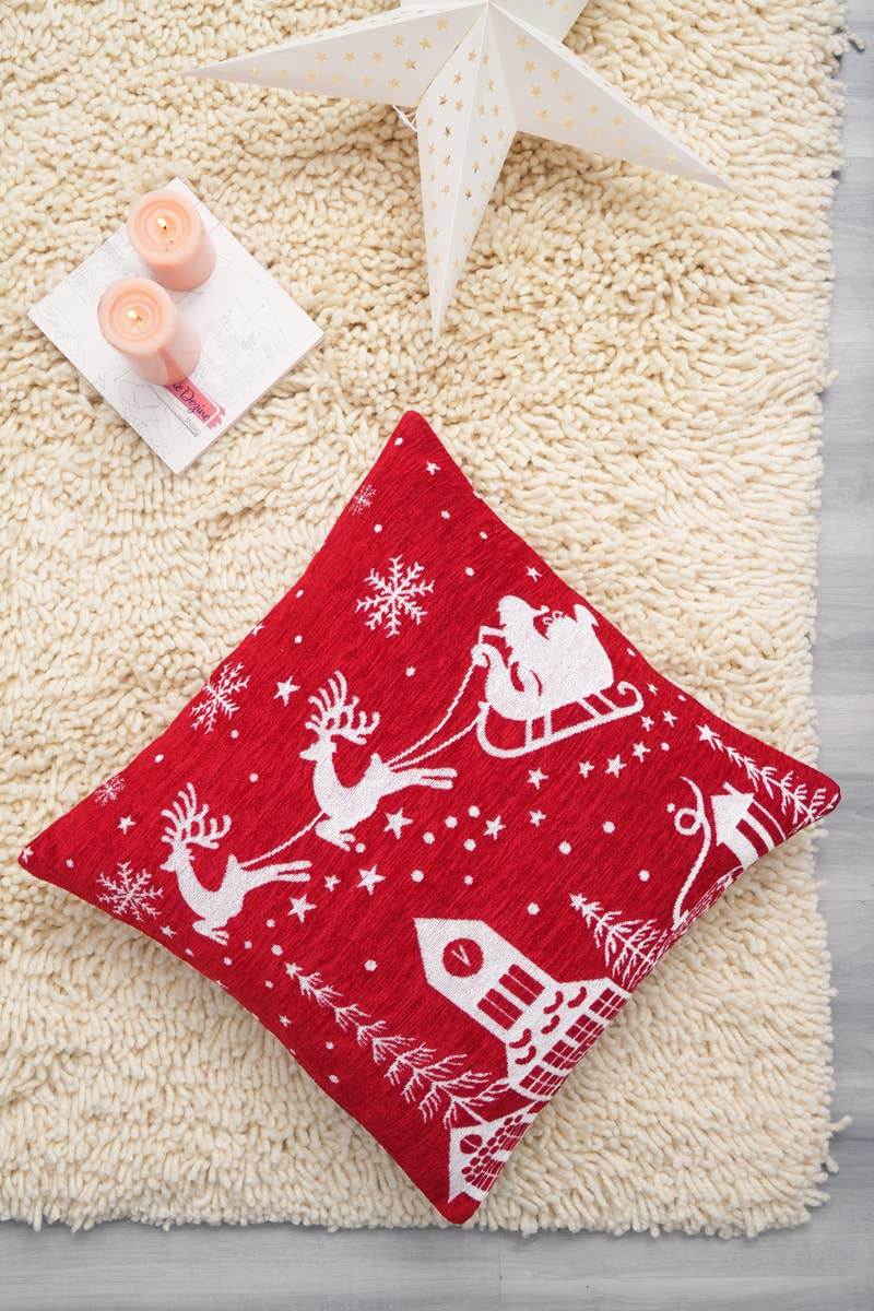 Jacquard Woven Cushion with Filler 24"x 24" Santa Sleigh