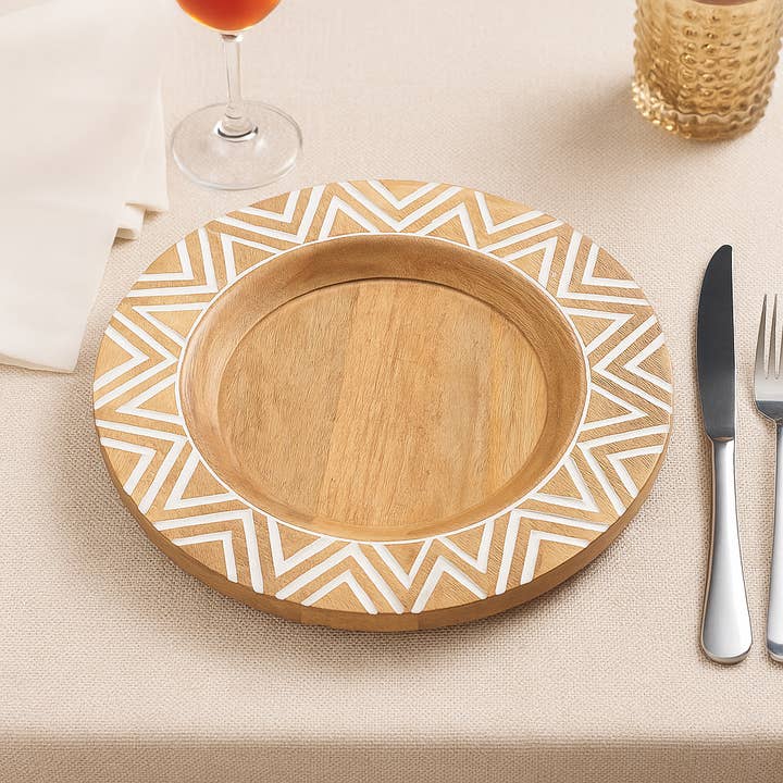 Handcrafted 13" Wood Charger Plate| Wooden Dinning Placemat|Artisan Wooden Tableware