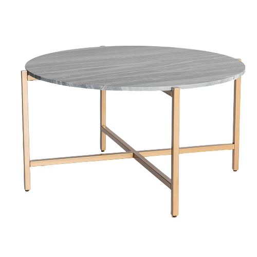 Grey Marble Coffee Table with Golden Metal Frame