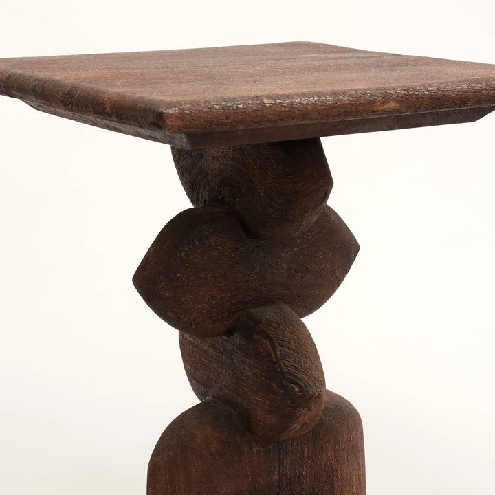 Handcrafted African Boho Solid Wood End Table – 16" x 16" x 22"