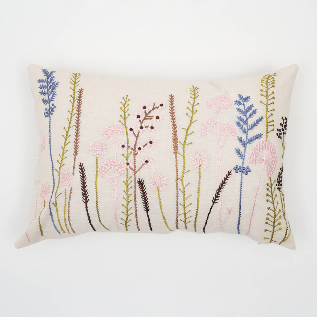 Floral Elegance Embroidered Cushion 16" x 24" – A Timeless Accent with Artistic Flair