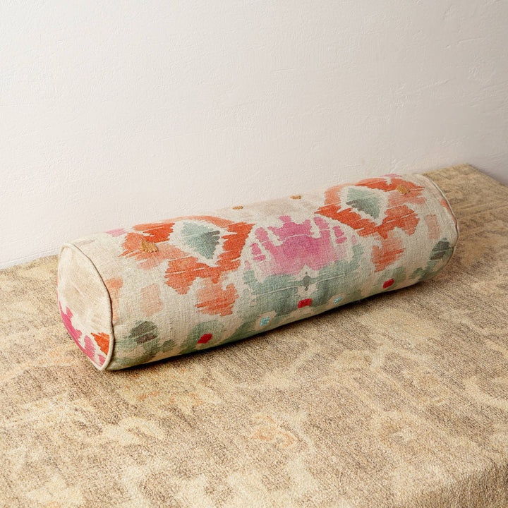 Decorative Cotton Printed & Embroidered Bolster Pillow- 27" X 7"
