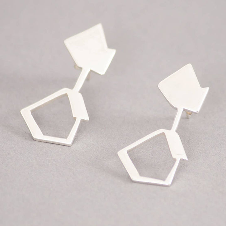 Wing Angles Stud Earrings / Silver - Brass / 1.25 X 0.5 Inches (L X W) / Moq - 4 Pairs