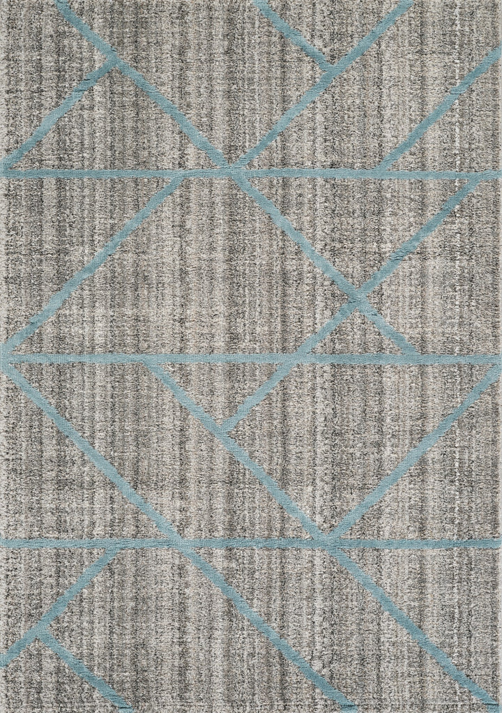 Modern Geometric Triangle Area Rug, Blue & Ivory | Soft Polypropylene Blend | Contemporary Indoor Accent Rug
