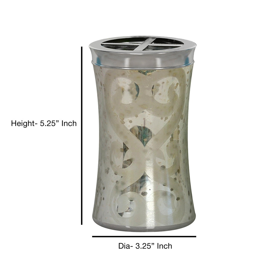 Mercury Glass Toothbrush Holder | Compact Multi Slot Holder for Toothbrushes, Razors & Makeup Accessories | Etched/Mercury