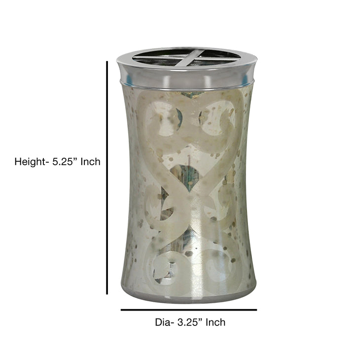 Mercury Glass Toothbrush Holder | Compact Multi Slot Holder for Toothbrushes, Razors & Makeup Accessories | Etched/Mercury