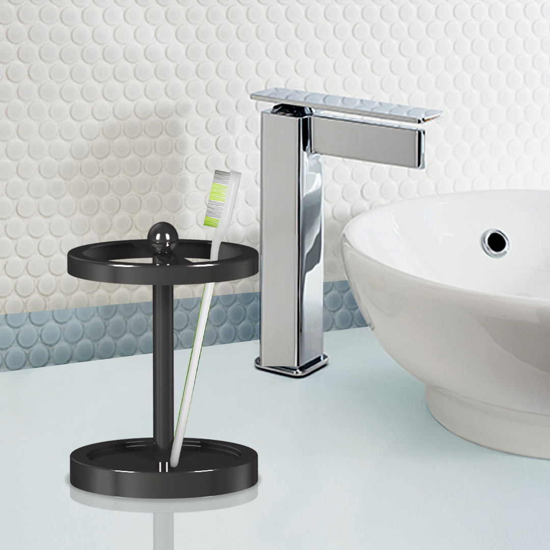 Metal Toothbrush Holder | Compact Multi-Slot Holder for Toothbrushes,Razors & Makeup Accessories | Black Nickel